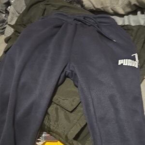 Puma Boys Navy Jogger Sweatpants with White Logo